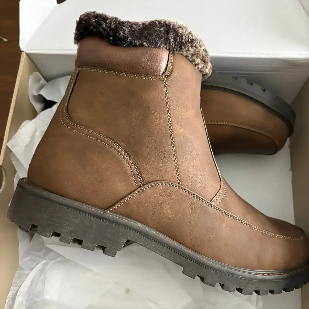 GBX Mens Lorris Boots 12 Brown NWT Faux Fur Winter Snow Dress Vegan Leather